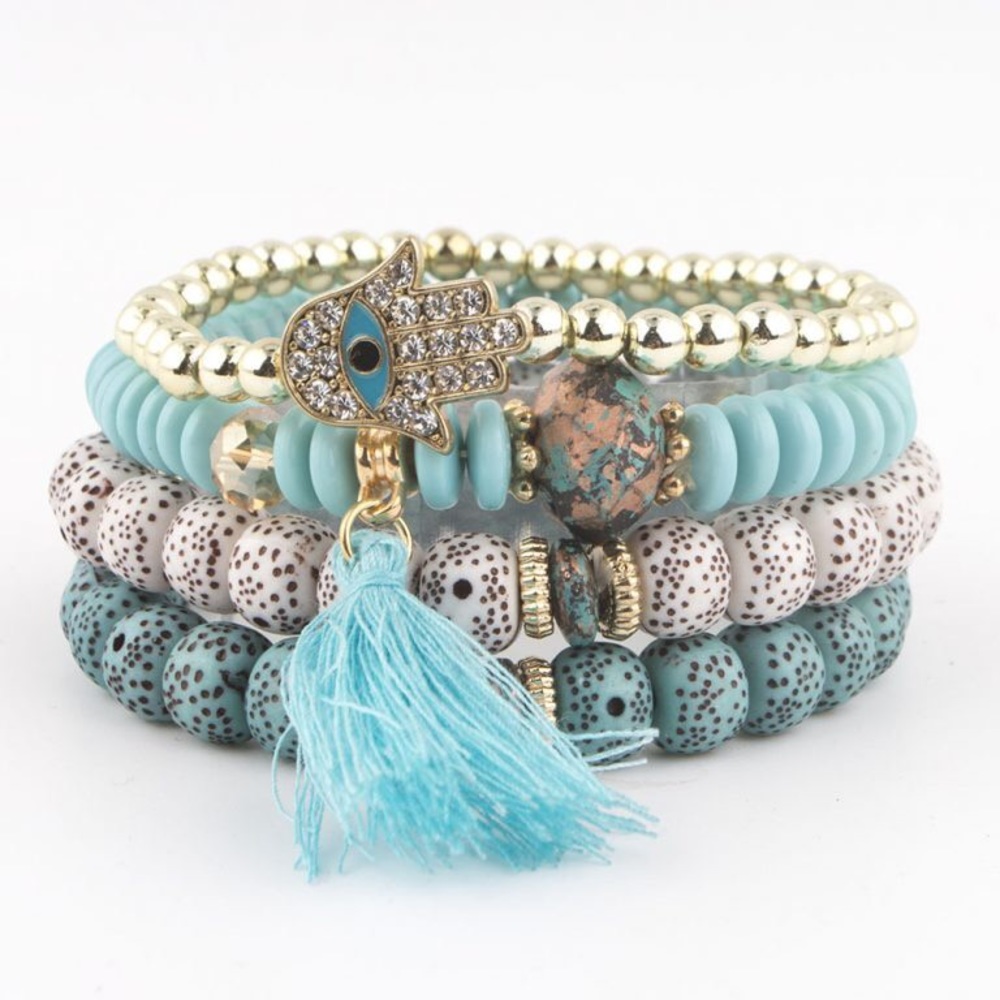 4 pc SET stacked bracelets Hamsa Hand 🖐🧿 Fatima